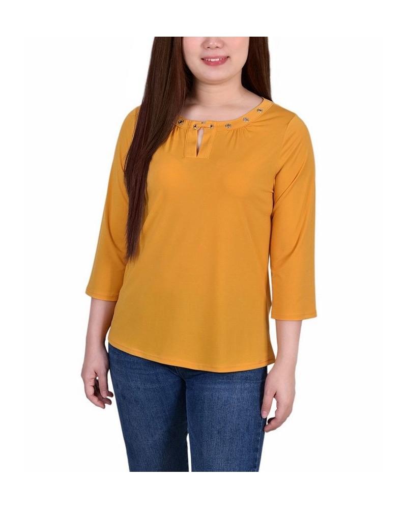 Petite Size 3/4 Sleeve Grommet Top Yellow $14.88 Tops