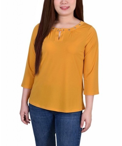 Petite Size 3/4 Sleeve Grommet Top Yellow $14.88 Tops