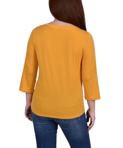 Petite Size 3/4 Sleeve Grommet Top Yellow $14.88 Tops