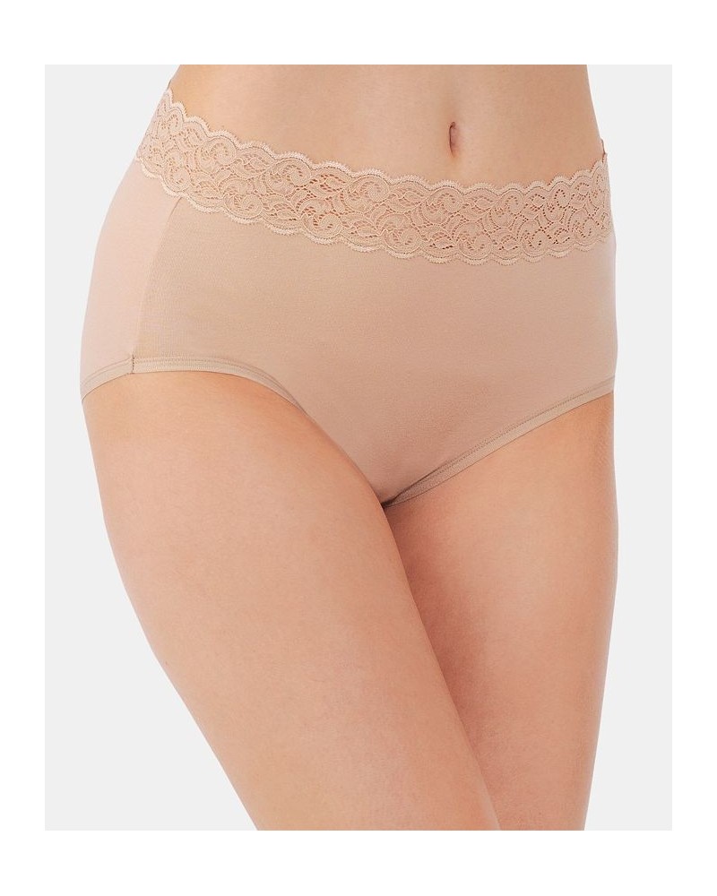 Flattering Cotton Lace Stretch Brief Underwear 13396 also available in extended sizes Tan/Beige $8.58 Panty