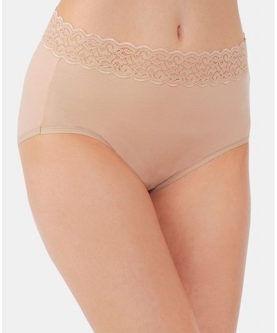 Flattering Cotton Lace Stretch Brief Underwear 13396 also available in extended sizes Tan/Beige $8.58 Panty