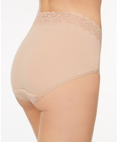 Flattering Cotton Lace Stretch Brief Underwear 13396 also available in extended sizes Tan/Beige $8.58 Panty