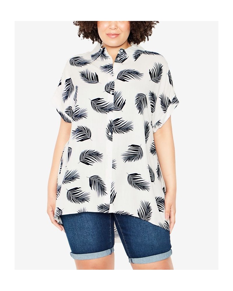 Plus Size Bowling Print Shirt Ivory Feather $17.58 Tops