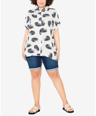 Plus Size Bowling Print Shirt Ivory Feather $17.58 Tops