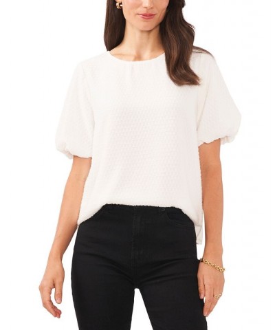 Women's Textured Crewneck Puff-Sleeve Blouse New Ivory $25.36 Tops