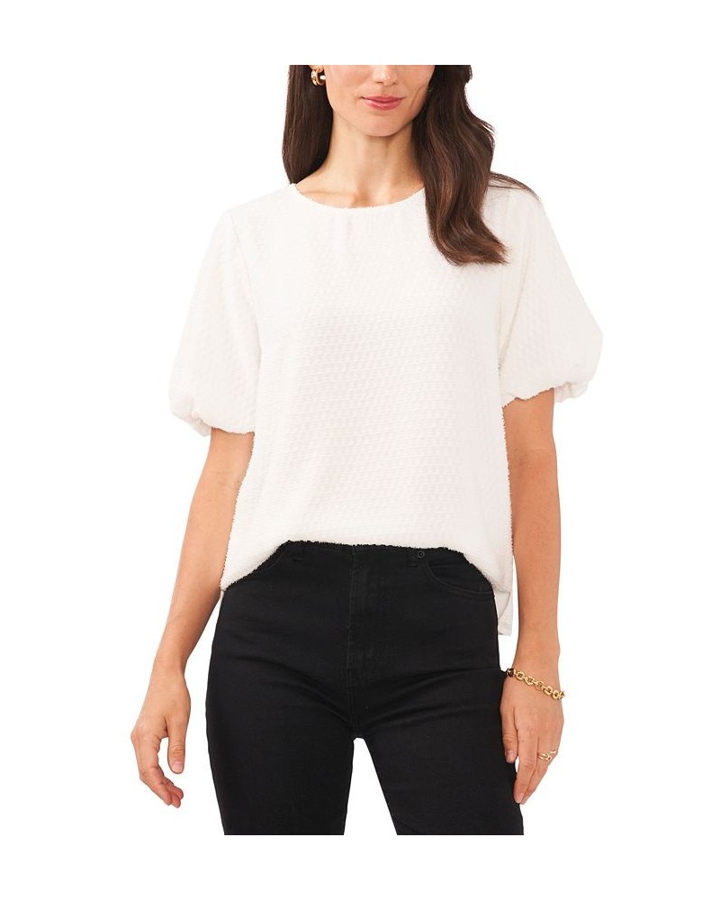 Women's Textured Crewneck Puff-Sleeve Blouse New Ivory $25.36 Tops