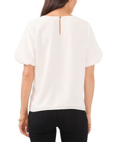 Women's Textured Crewneck Puff-Sleeve Blouse New Ivory $25.36 Tops