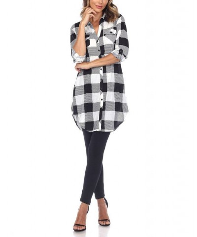 Women's Plaid Tunic Shirt Black and White $20.52 Tops