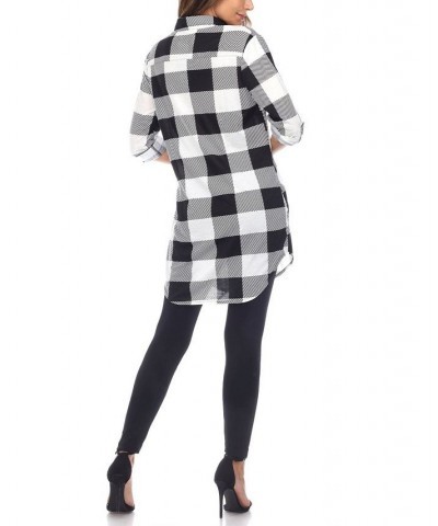 Women's Plaid Tunic Shirt Black and White $20.52 Tops