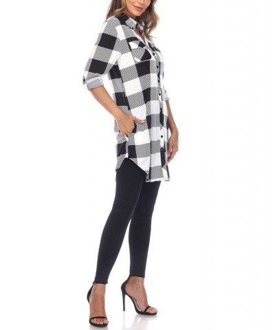 Women's Plaid Tunic Shirt Black and White $20.52 Tops