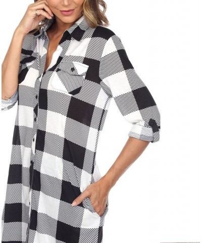 Women's Plaid Tunic Shirt Black and White $20.52 Tops