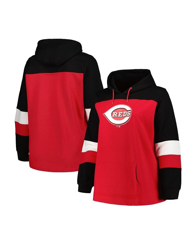 Women's Red Cincinnati Reds Plus Size Colorblock Pullover Hoodie Red $30.00 Sweatshirts