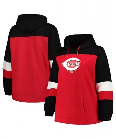 Women's Red Cincinnati Reds Plus Size Colorblock Pullover Hoodie Red $30.00 Sweatshirts