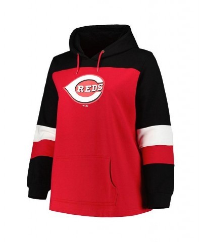 Women's Red Cincinnati Reds Plus Size Colorblock Pullover Hoodie Red $30.00 Sweatshirts