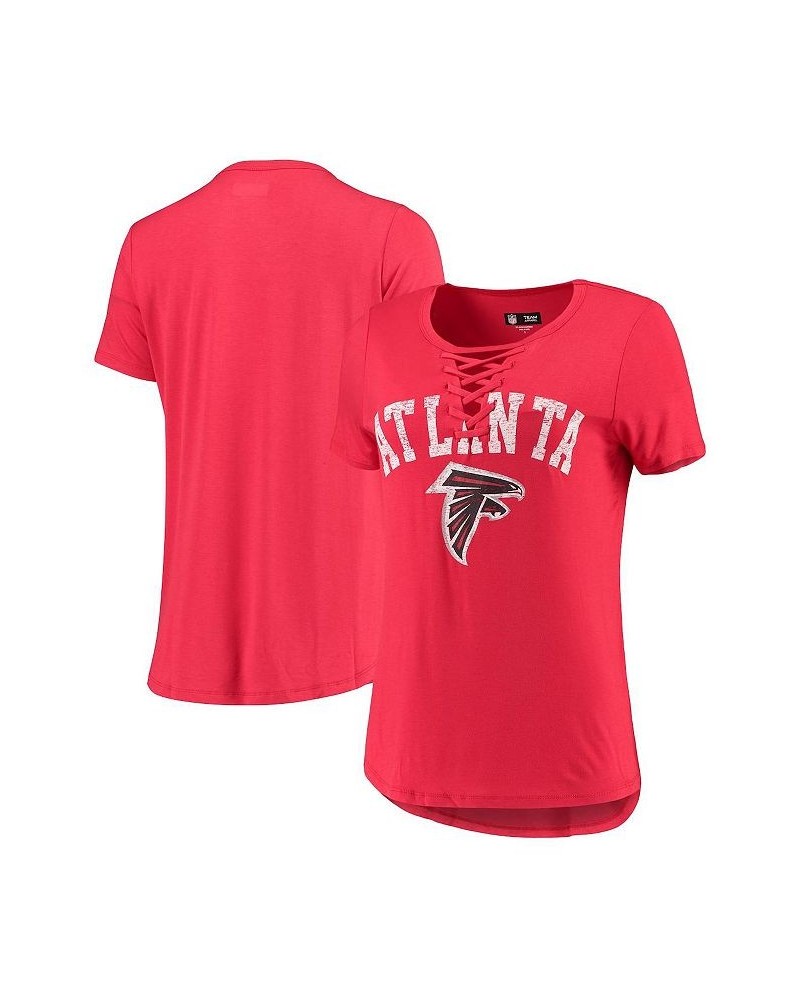 Women's Red Atlanta Falcons Athletic Lace-Up T-shirt Red $25.43 Tops