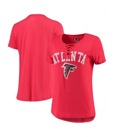 Women's Red Atlanta Falcons Athletic Lace-Up T-shirt Red $25.43 Tops