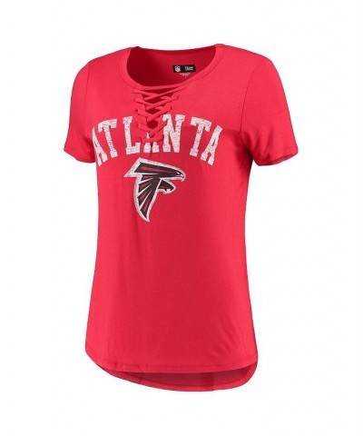 Women's Red Atlanta Falcons Athletic Lace-Up T-shirt Red $25.43 Tops