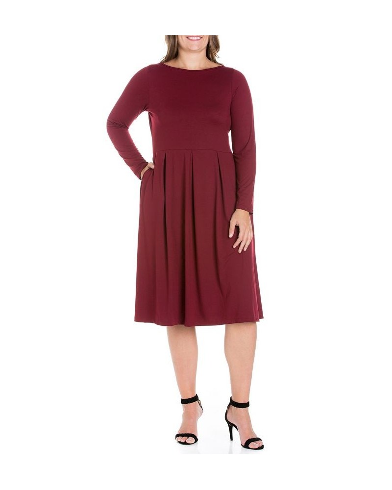 Women's Plus Size Fit and Flare Midi Dress Wine $19.13 Dresses