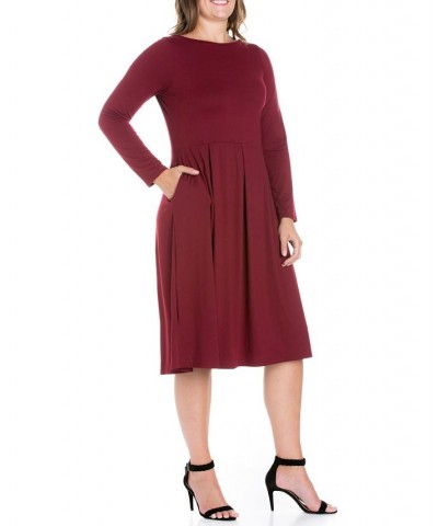 Women's Plus Size Fit and Flare Midi Dress Wine $19.13 Dresses