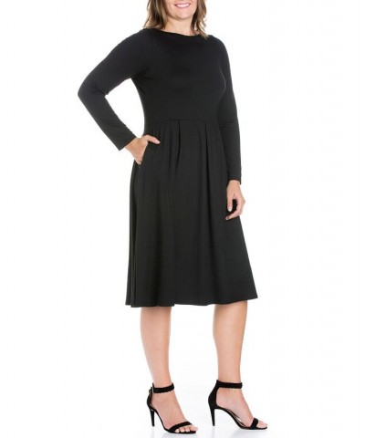 Women's Plus Size Fit and Flare Midi Dress Wine $19.13 Dresses