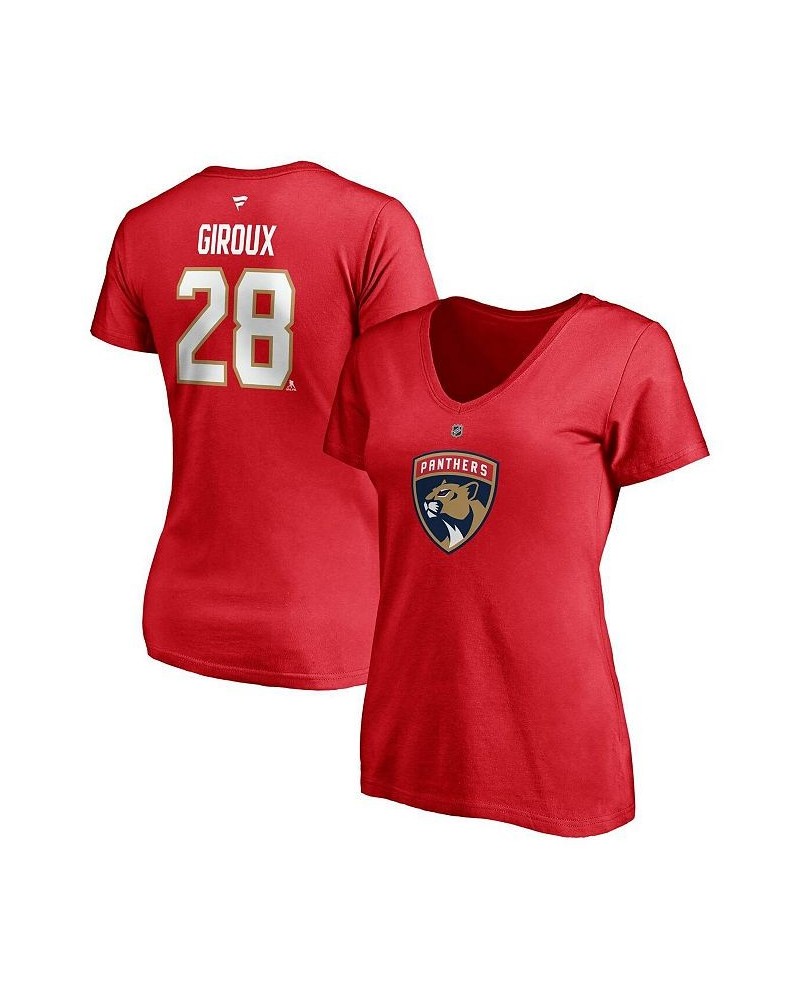 Women's Claude Giroux Red Florida Panthers Authentic Stack Name & Number V-Neck T-shirt Red $17.76 Tops