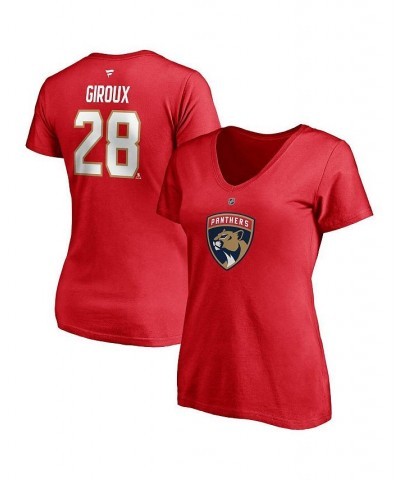 Women's Claude Giroux Red Florida Panthers Authentic Stack Name & Number V-Neck T-shirt Red $17.76 Tops