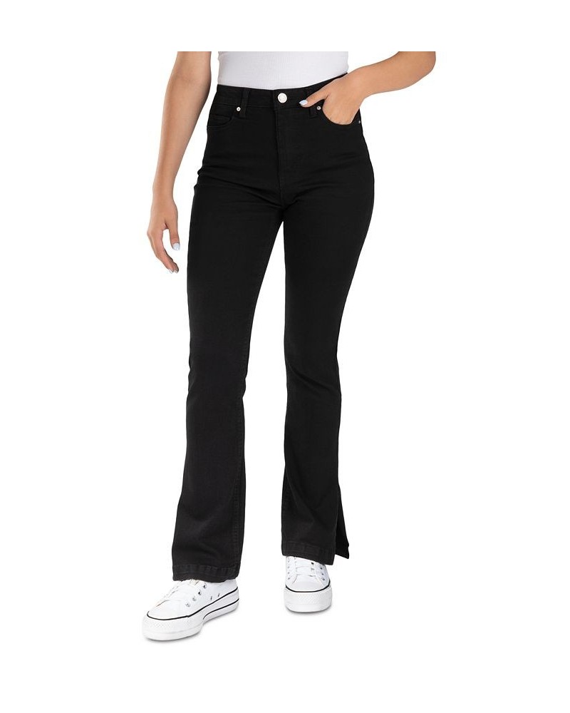 Juniors' Side-Slit High-Rise Bootcut Jeans Black $17.36 Jeans