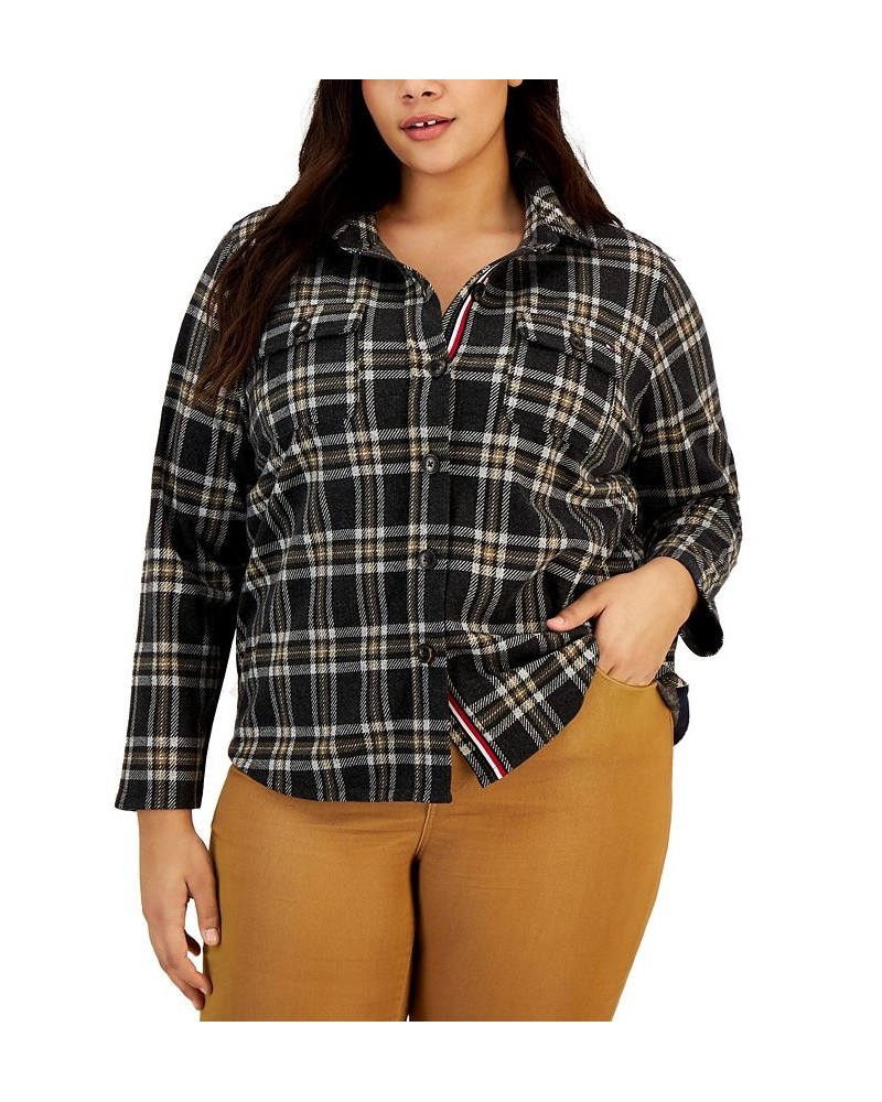 Plus Size Plaid Shacket Grey Combo $25.25 Jackets