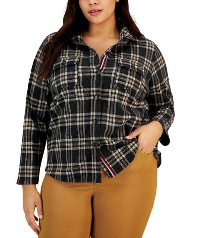 Plus Size Plaid Shacket Grey Combo $25.25 Jackets