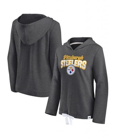 Women's Branded Heather Charcoal Pittsburgh Steelers First Team Flowy Cropped Pullover Hoodie Black $32.25 Sweatshirts