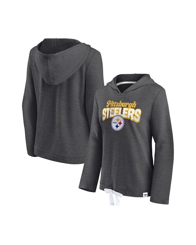 Women's Branded Heather Charcoal Pittsburgh Steelers First Team Flowy Cropped Pullover Hoodie Black $32.25 Sweatshirts