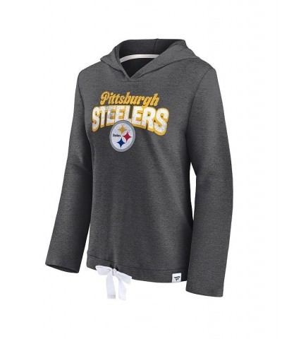 Women's Branded Heather Charcoal Pittsburgh Steelers First Team Flowy Cropped Pullover Hoodie Black $32.25 Sweatshirts