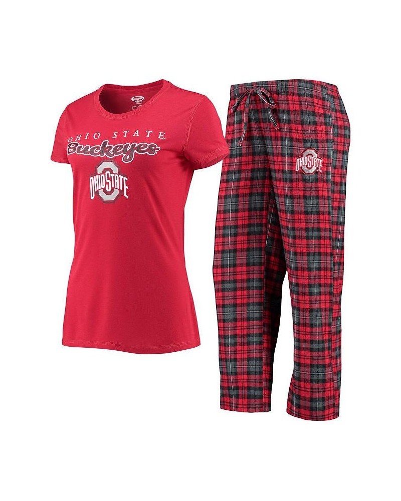 Women's Scarlet Black Ohio State Buckeyes Lodge T-shirt and Flannel Pants Sleep Set Scarlet, Black $27.00 Pajama