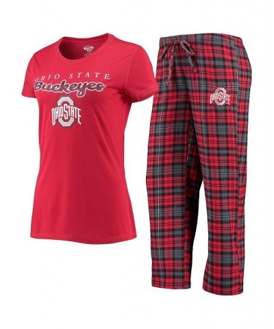 Women's Scarlet Black Ohio State Buckeyes Lodge T-shirt and Flannel Pants Sleep Set Scarlet, Black $27.00 Pajama