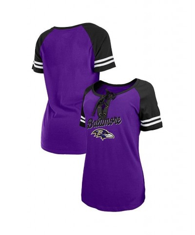 Women's Purple Black Baltimore Ravens Logo Lace-Up Raglan T-shirt Purple $28.31 Tops