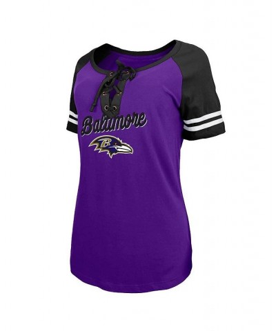 Women's Purple Black Baltimore Ravens Logo Lace-Up Raglan T-shirt Purple $28.31 Tops