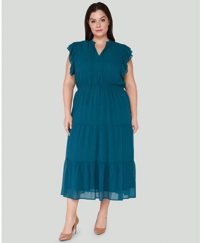 Trendy Plus Size Ruffle-Sleeve Tiered Maxi Dress Green $18.17 Dresses