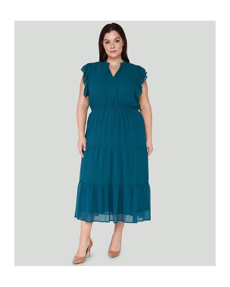 Trendy Plus Size Ruffle-Sleeve Tiered Maxi Dress Green $18.17 Dresses