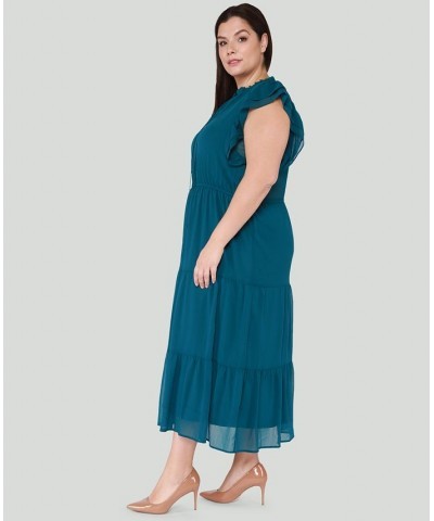 Trendy Plus Size Ruffle-Sleeve Tiered Maxi Dress Green $18.17 Dresses