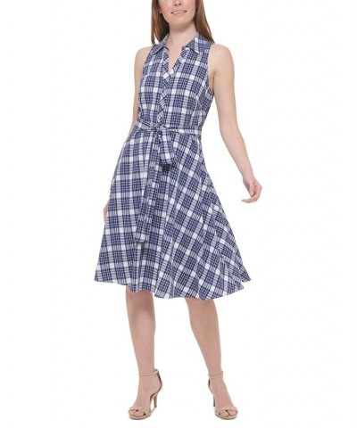 Women's Textured Plaid-Print Shirt Dress Marina Blue.ivory $33.97 Dresses