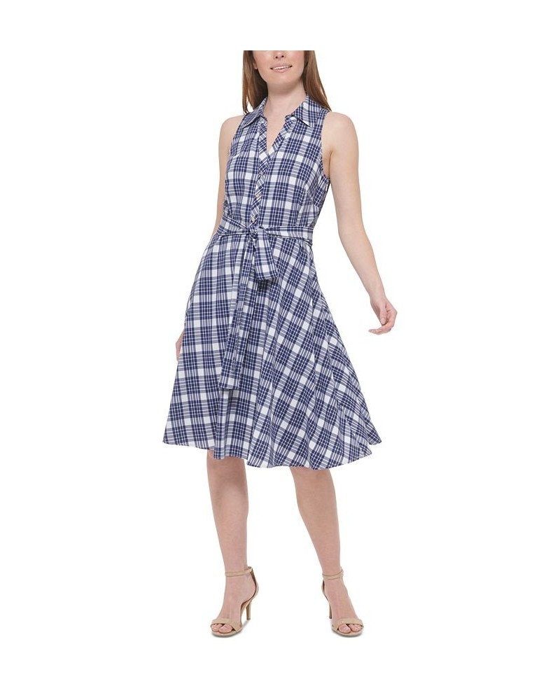 Women's Textured Plaid-Print Shirt Dress Marina Blue.ivory $33.97 Dresses