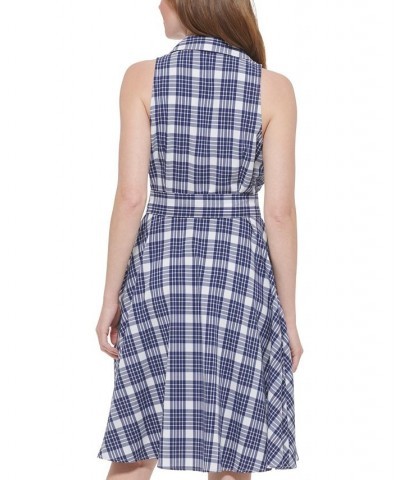 Women's Textured Plaid-Print Shirt Dress Marina Blue.ivory $33.97 Dresses