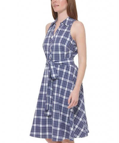 Women's Textured Plaid-Print Shirt Dress Marina Blue.ivory $33.97 Dresses