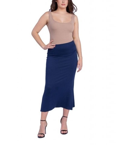 Women's Foldable Waistband Relaxing to Wear Skirt Blue $31.92 Skirts