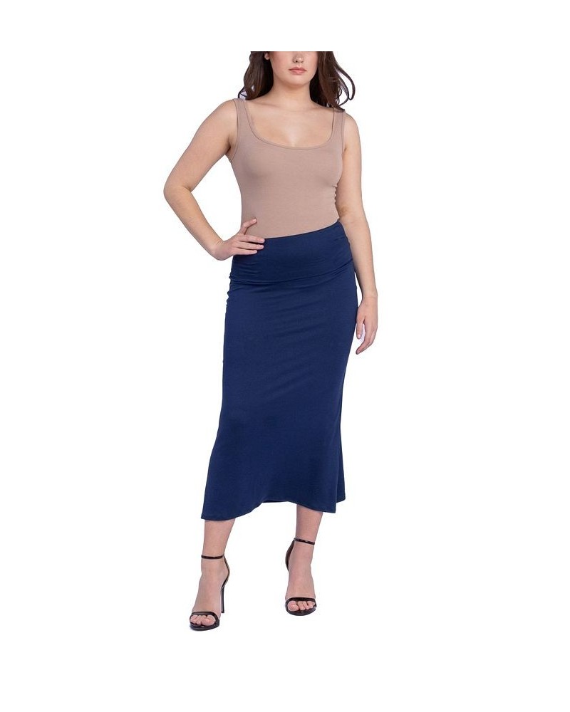 Women's Foldable Waistband Relaxing to Wear Skirt Blue $31.92 Skirts