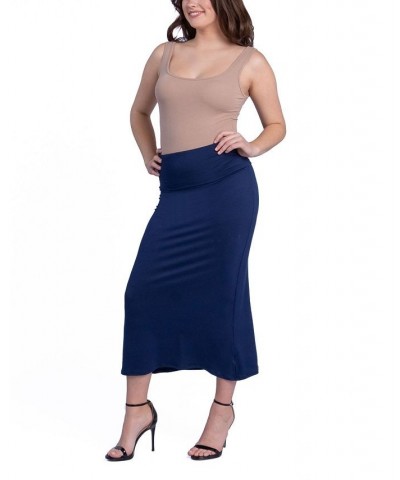 Women's Foldable Waistband Relaxing to Wear Skirt Blue $31.92 Skirts