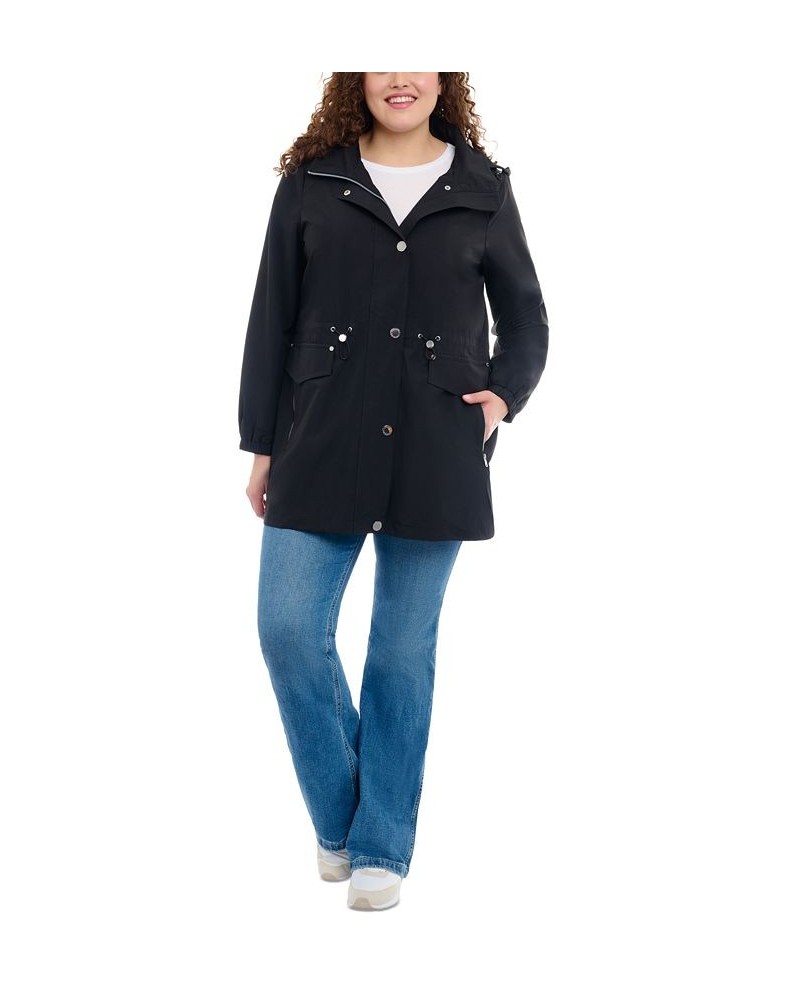 Women's Plus Size Hooded Water-Resistant Anorak Coat Black $46.80 Coats