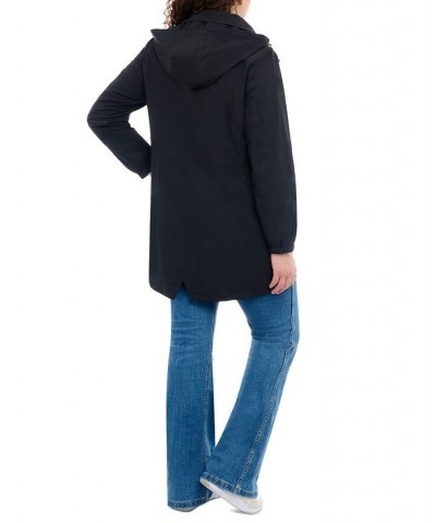 Women's Plus Size Hooded Water-Resistant Anorak Coat Black $46.80 Coats