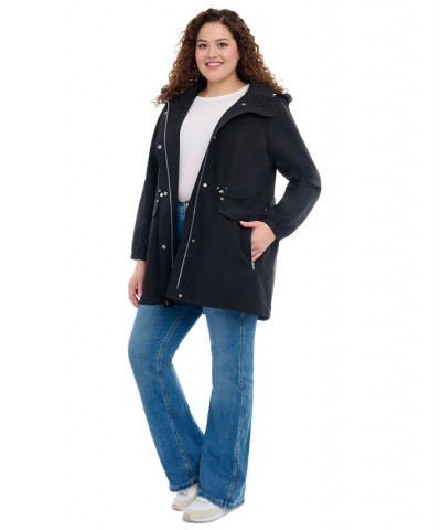 Women's Plus Size Hooded Water-Resistant Anorak Coat Black $46.80 Coats