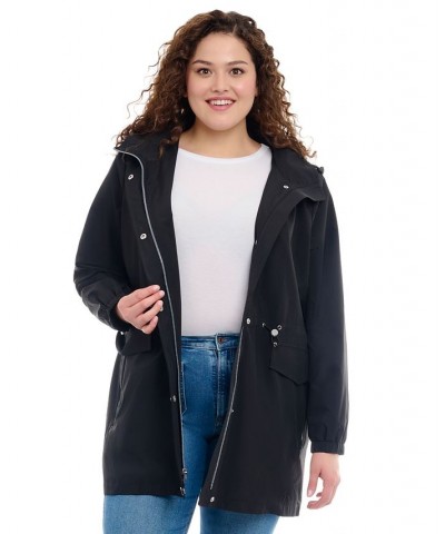 Women's Plus Size Hooded Water-Resistant Anorak Coat Black $46.80 Coats